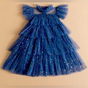 NIB Tulle Starry Night Toddler Tiered Dress moon and stars 3-4T